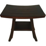 Compact Curvilinear Teak Shower Or Outdoor Bench With Shelf In Brown Finish - Homeroots