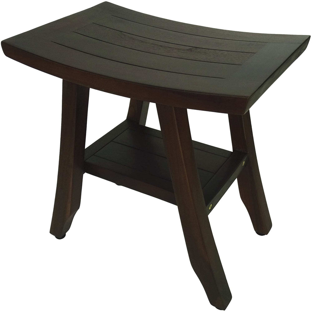 Compact Curvilinear Teak Shower Or Outdoor Bench With Shelf In Brown Finish - Homeroots - Flyclothing LLC