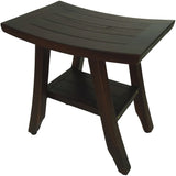 Compact Curvilinear Teak Shower Or Outdoor Bench With Shelf In Brown Finish - Homeroots