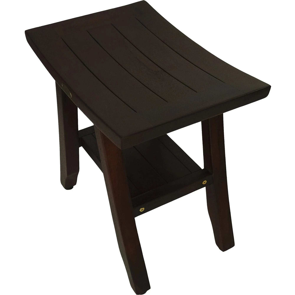 Compact Curvilinear Teak Shower Or Outdoor Bench With Shelf In Brown Finish - Homeroots - Flyclothing LLC