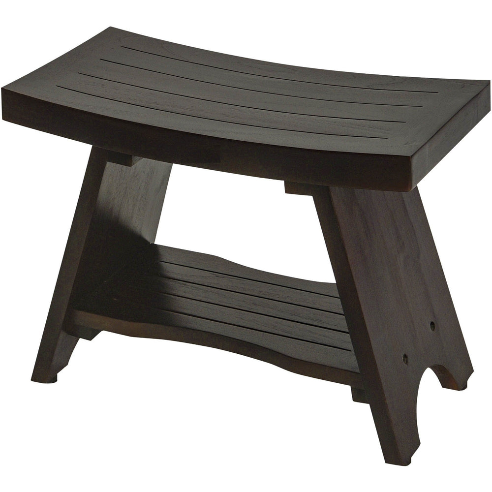 Teak Rectangular Shower Bench With Shelf In Brown Finish - Homeroots