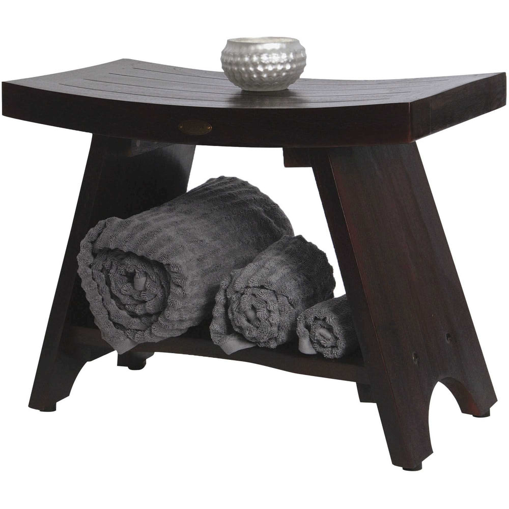 Teak Rectangular Shower Bench With Shelf In Brown Finish - Homeroots - Flyclothing LLC