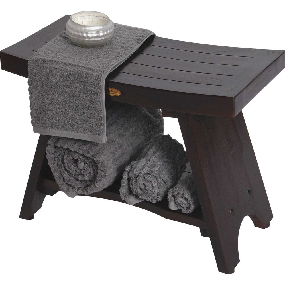 Teak Rectangular Shower Bench With Shelf In Brown Finish - Homeroots - Flyclothing LLC
