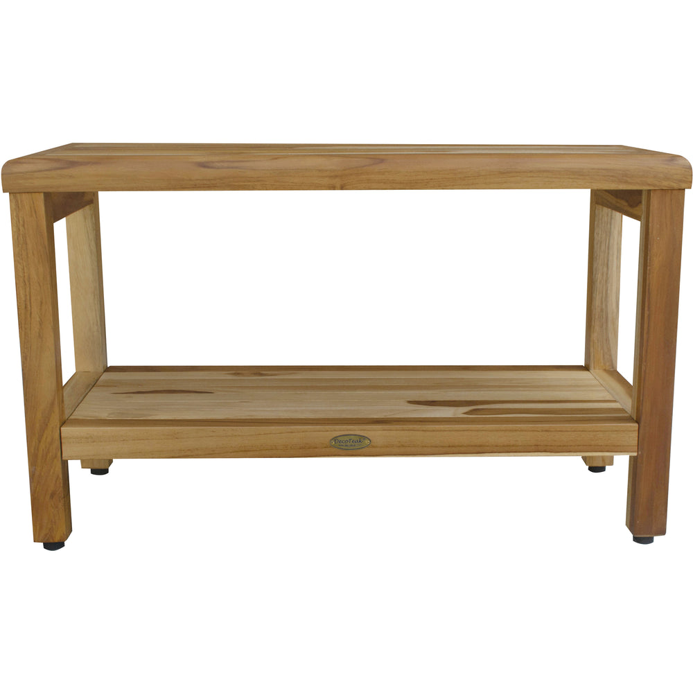 Rectangular Teak Shower Bench With Shelf In Natural Finish - Homeroots