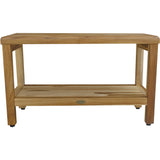 Rectangular Teak Shower Bench With Shelf In Natural Finish - Homeroots