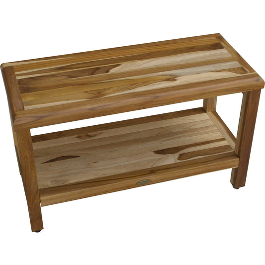 Rectangular Teak Shower Bench With Shelf In Natural Finish - Homeroots - Flyclothing LLC