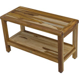 Rectangular Teak Shower Bench With Shelf In Natural Finish - Homeroots