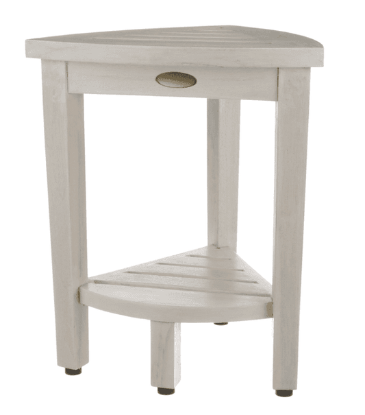 Compact Teak Corner Shower Stool With Shelf In Whitewash Finish - Homeroots - Flyclothing LLC