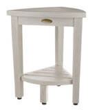 Compact Teak Corner Shower Stool With Shelf In Whitewash Finish - Homeroots