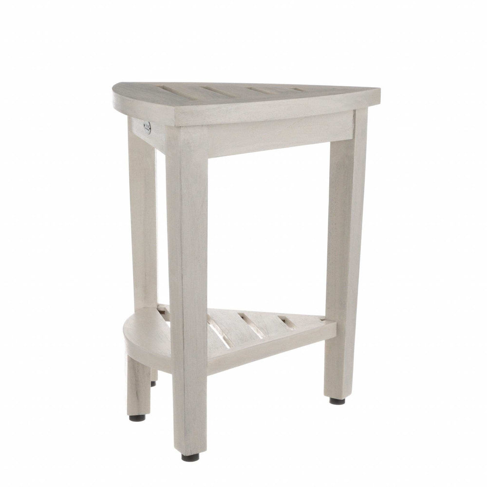 Compact Teak Corner Shower Stool With Shelf In Whitewash Finish - Homeroots - Flyclothing LLC