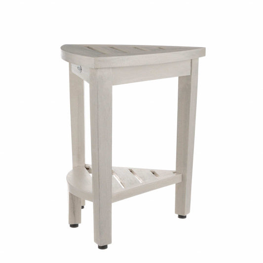 Compact Teak Corner Shower Stool With Shelf In Whitewash Finish - Homeroots - Flyclothing LLC