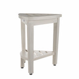 Compact Teak Corner Shower Stool With Shelf In Whitewash Finish - Homeroots