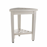 Compact Teak Corner Shower Stool With Shelf In Whitewash Finish - Homeroots