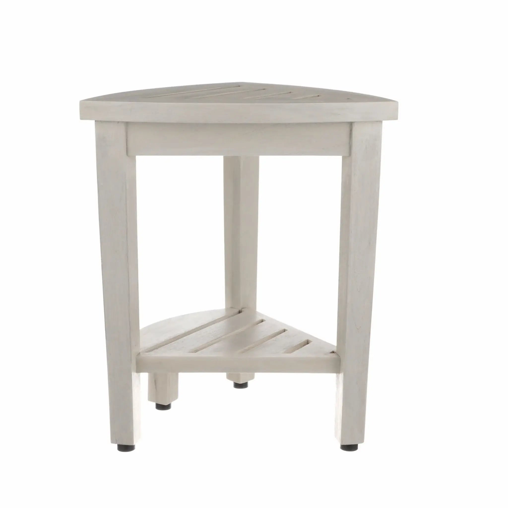 Compact Teak Corner Shower Stool With Shelf In Whitewash Finish - Homeroots - Flyclothing LLC