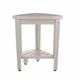 Compact Teak Corner Shower Stool With Shelf In Whitewash Finish - Homeroots