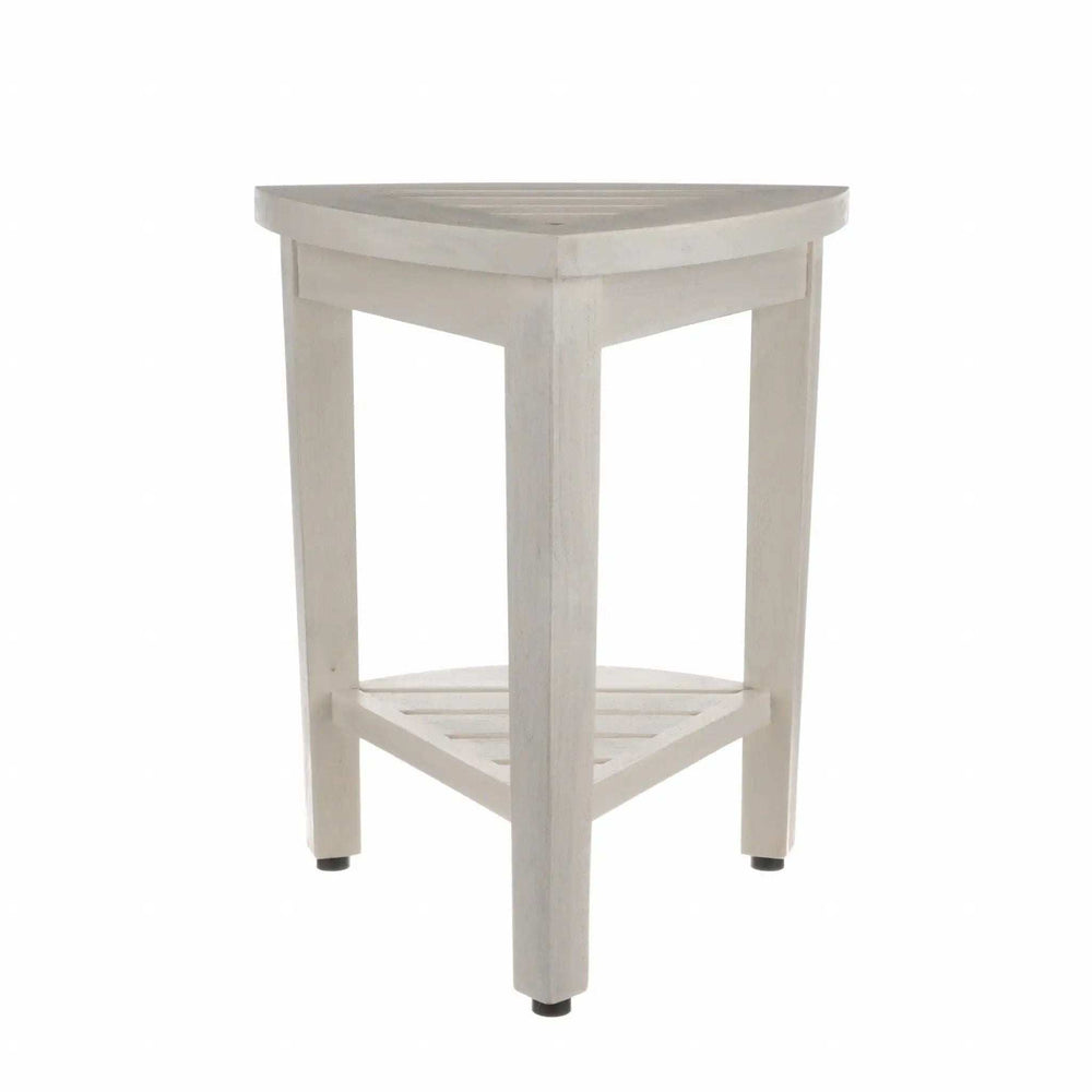 Compact Teak Corner Shower Stool With Shelf In Whitewash Finish - Homeroots - Flyclothing LLC