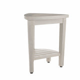 Compact Teak Corner Shower Stool With Shelf In Whitewash Finish - Homeroots - Flyclothing LLC