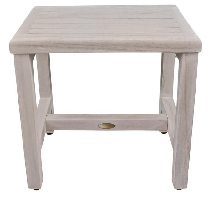 Compact Rectangular Teak Shower Or Outdoor Bench In Driftwood Finish - Homeroots