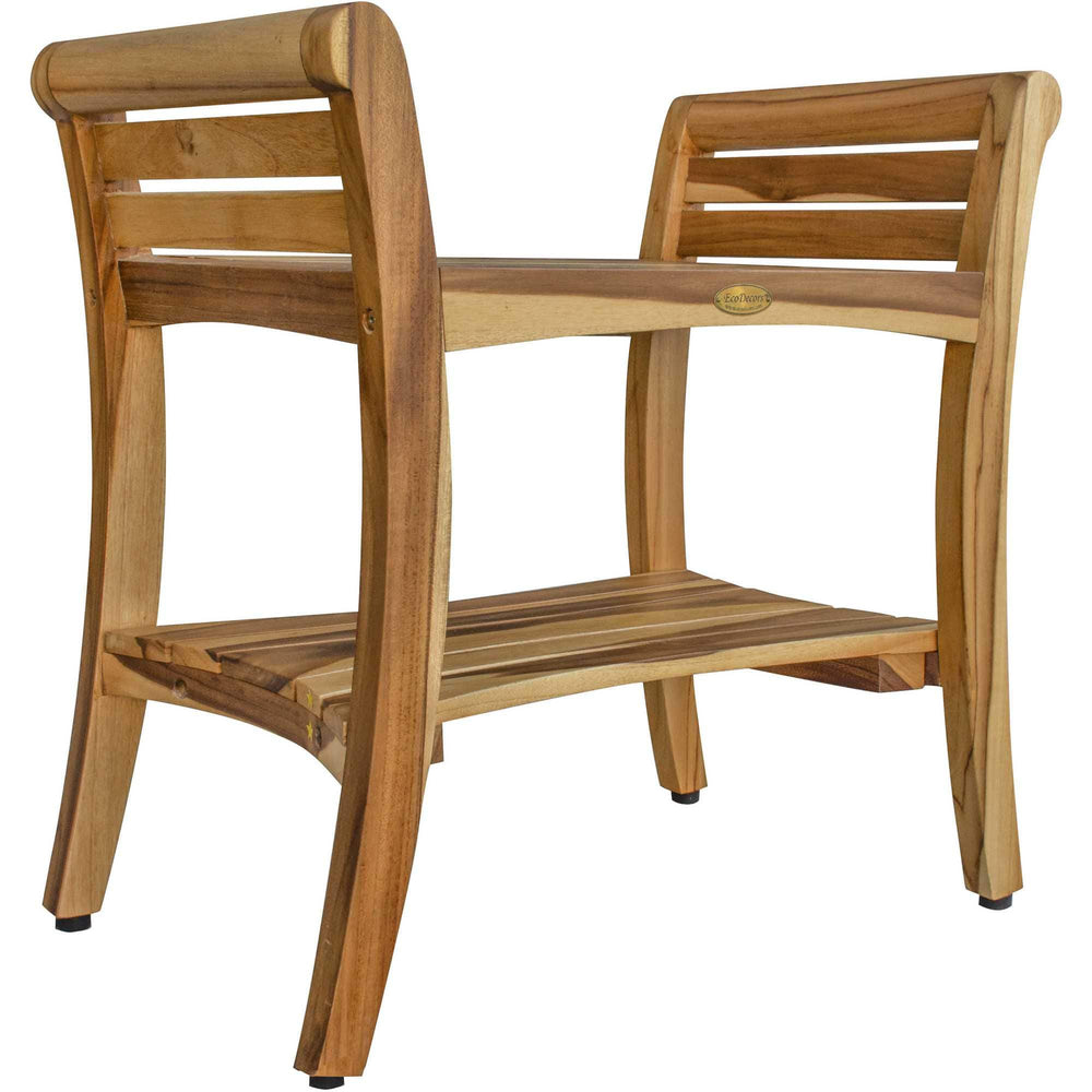 Contemporary Teak Shower Bench With Handles In Natural Finish - Homeroots