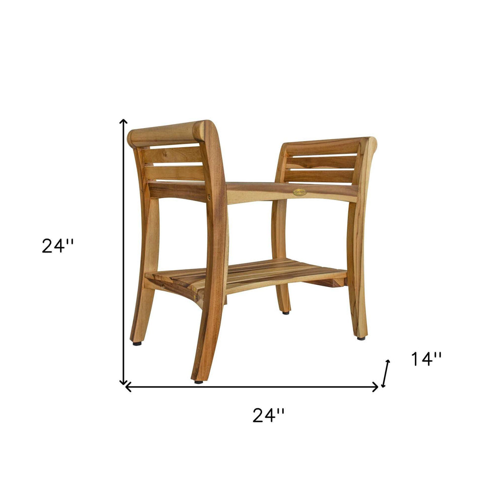 Contemporary Teak Shower Bench With Handles In Natural Finish - Homeroots - Flyclothing LLC