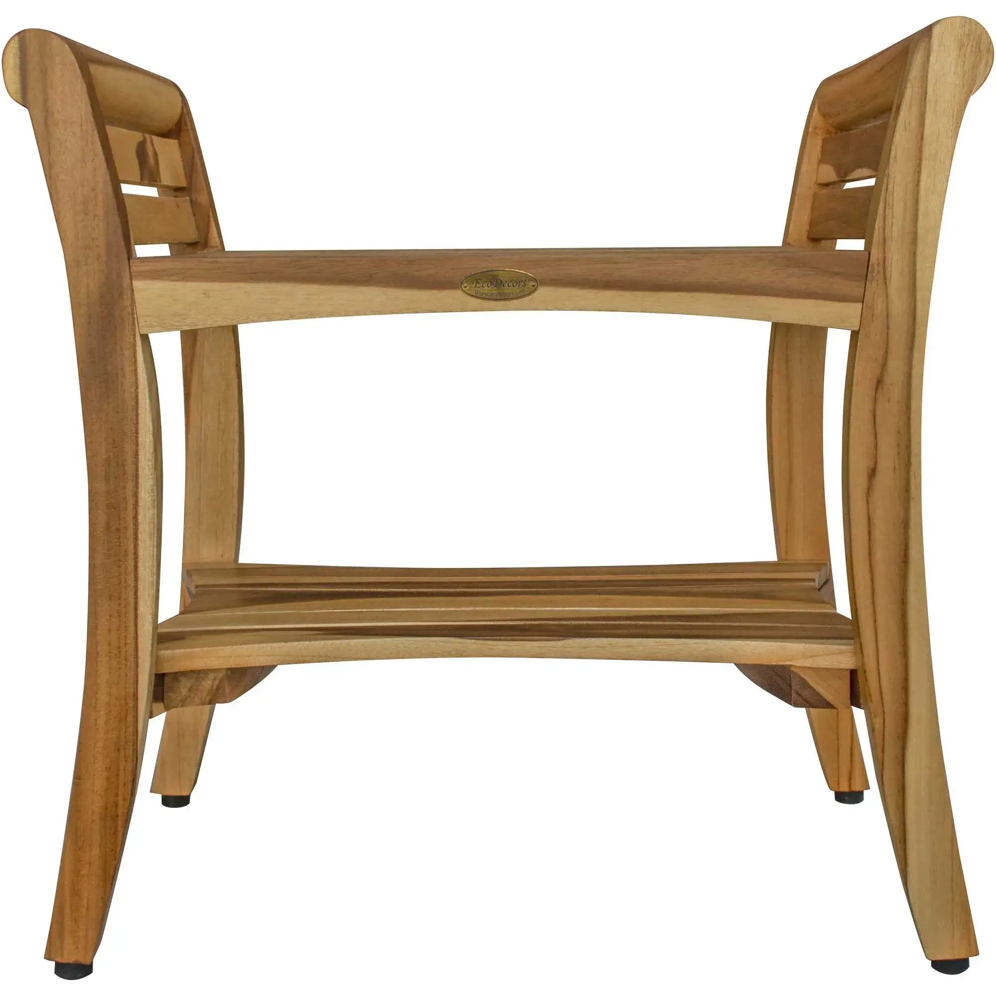 Contemporary Teak Shower Bench With Handles In Natural Finish - Homeroots - Flyclothing LLC