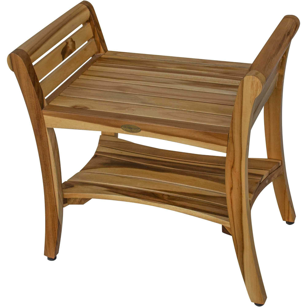 Contemporary Teak Shower Bench With Handles In Natural Finish - Homeroots - Flyclothing LLC
