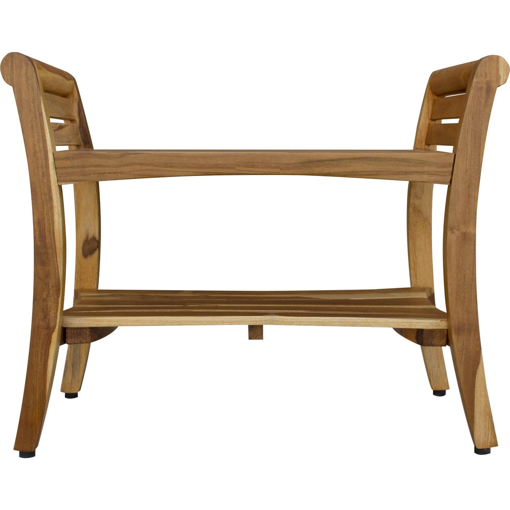Rectangular Teak Shower Bench With Shelf And Handles In Naturalfinish - Homeroots