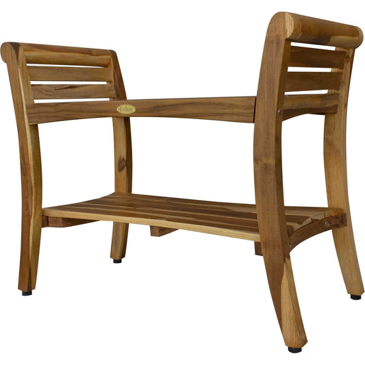 Rectangular Teak Shower Bench With Shelf And Handles In Naturalfinish - Homeroots - Flyclothing LLC