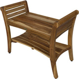 Rectangular Teak Shower Bench With Shelf And Handles In Naturalfinish - Homeroots