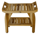 Compact Rectangular Teak Shower Bench With Handles In Natural Finish - Homeroots