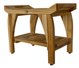 Compact Rectangular Teak Shower Bench With Handles In Natural Finish - Homeroots
