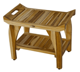 Compact Rectangular Teak Shower Bench With Handles In Natural Finish - Homeroots