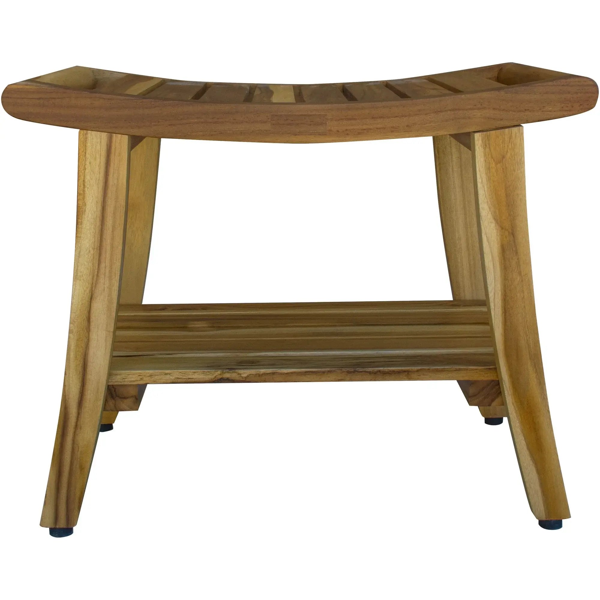 Contemporary Teak Shower Bench With Shelf In Natural Finish - Homeroots - Flyclothing LLC