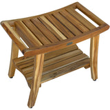 Contemporary Teak Shower Bench With Shelf In Natural Finish - Homeroots