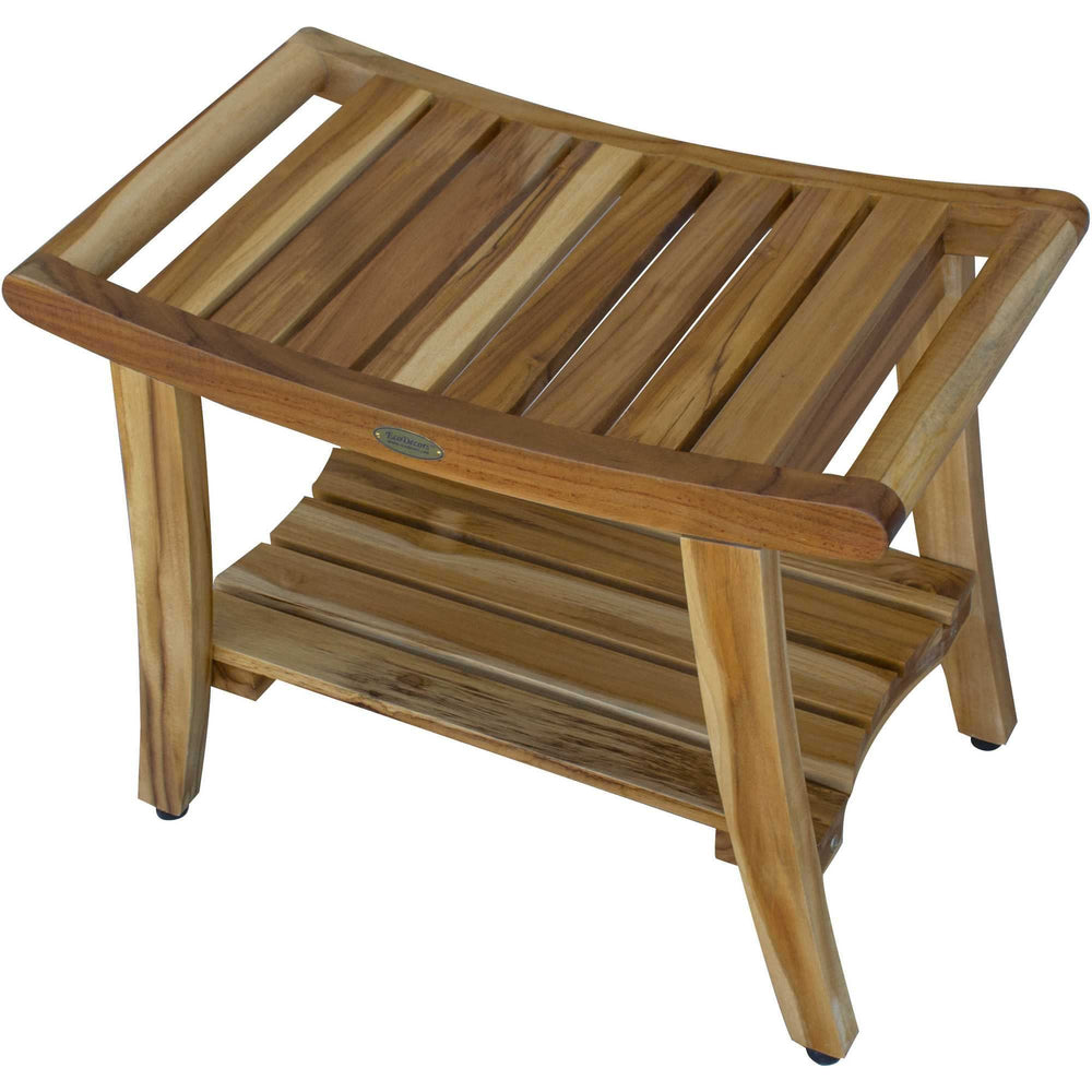 Contemporary Teak Shower Bench With Shelf In Natural Finish - Homeroots - Flyclothing LLC