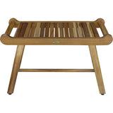 Rectangular Teak Shower Bench With Handles In Natural Finish - Homeroots