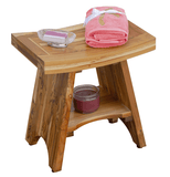 Compact Curvilinear Teak Shower Outdoor Bench With Shelf In Natural Finish - Homeroots - Flyclothing LLC
