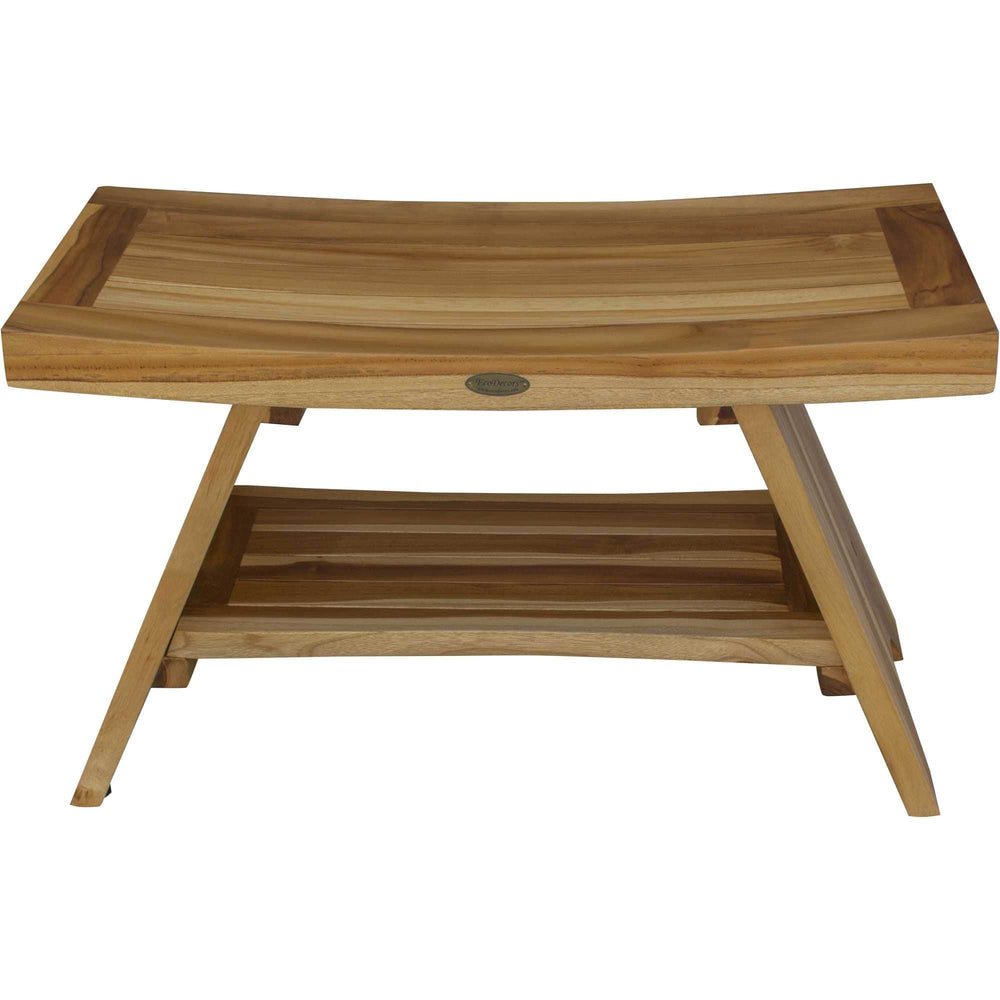 Rectangular Teak Shower Stool Or Bench With Shelf In Natural Finish - Homeroots