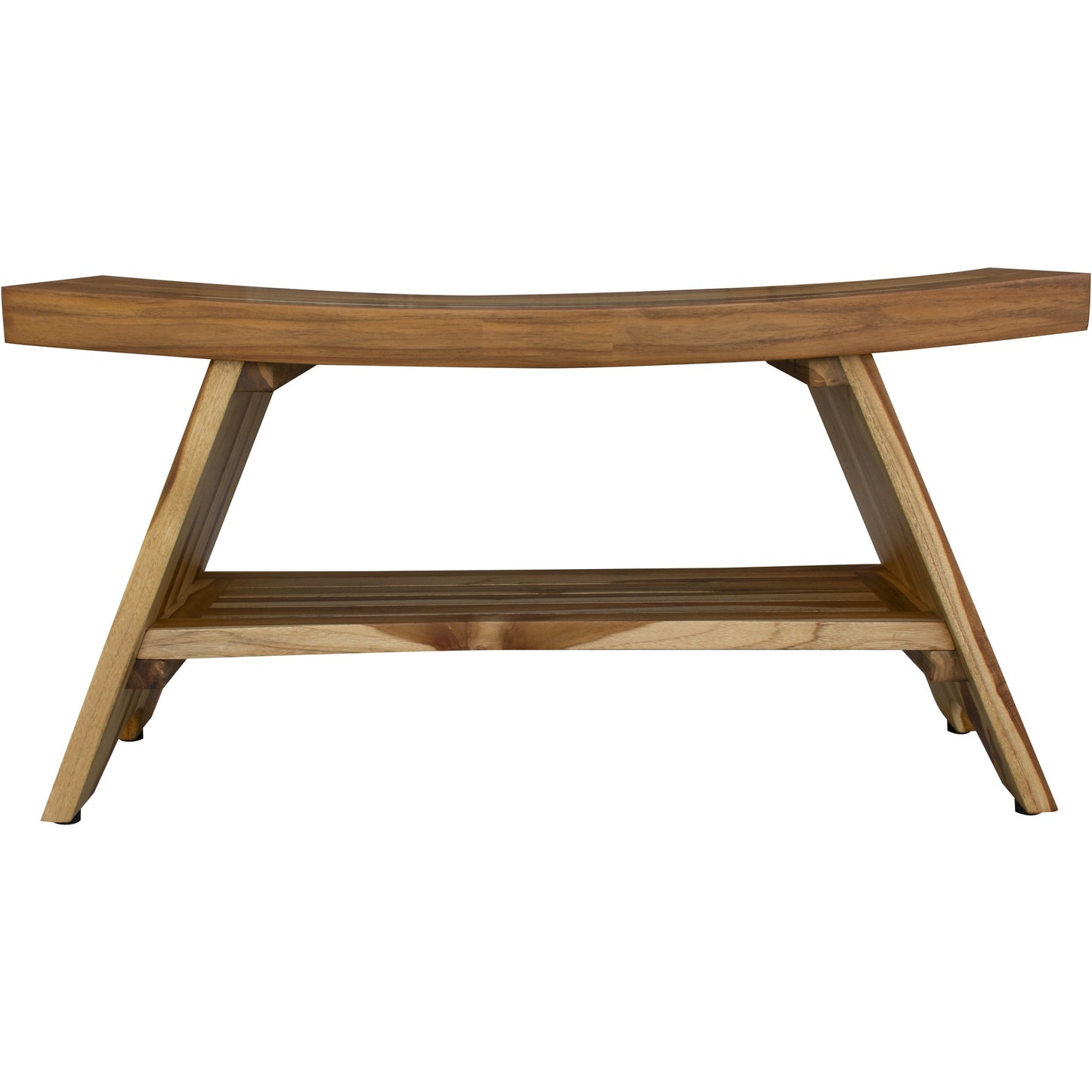 35" Teak Rectangular Shower Outdoor Bench With Shelf In Natural Finish - Homeroots - Flyclothing LLC