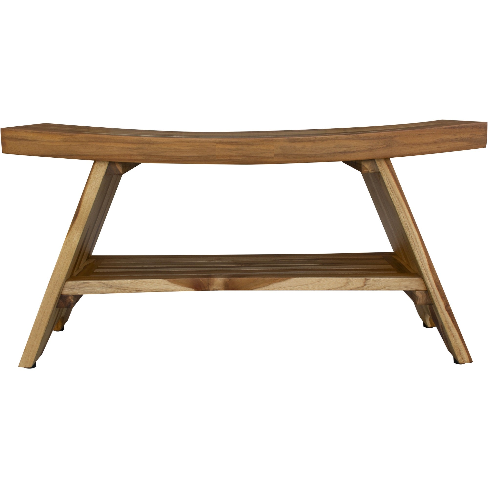 35" Teak Rectangular Shower Outdoor Bench With Shelf In Natural Finish - Homeroots - Flyclothing LLC