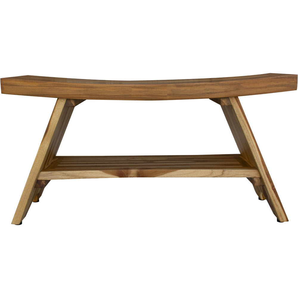 35" Teak Rectangular Shower Outdoor Bench With Shelf In Natural Finish - Homeroots
