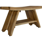 35" Teak Rectangular Shower Outdoor Bench With Shelf In Natural Finish - Homeroots - Flyclothing LLC