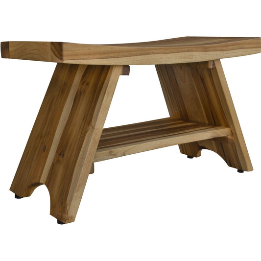 35" Teak Rectangular Shower Outdoor Bench With Shelf In Natural Finish - Homeroots