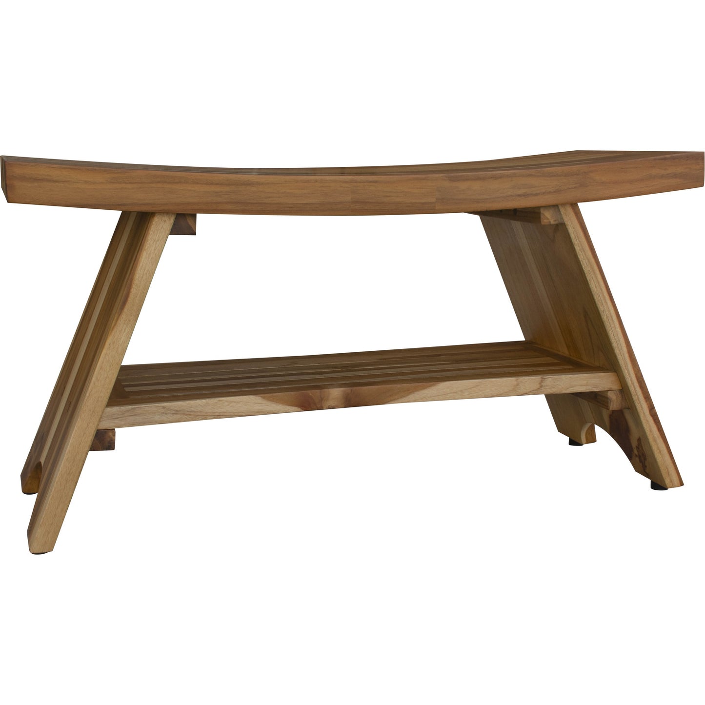 35" Teak Rectangular Shower Outdoor Bench With Shelf In Natural Finish - Homeroots - Flyclothing LLC