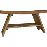 35" Teak Rectangular Shower Outdoor Bench With Shelf In Natural Finish - Homeroots - Flyclothing LLC