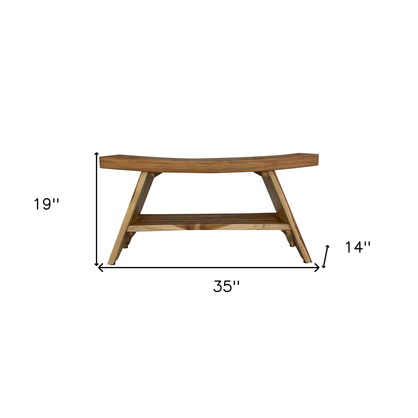 35" Teak Rectangular Shower Outdoor Bench With Shelf In Natural Finish - Homeroots - Flyclothing LLC