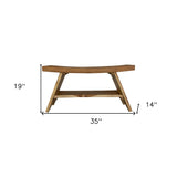 35" Teak Rectangular Shower Outdoor Bench With Shelf In Natural Finish - Homeroots - Flyclothing LLC