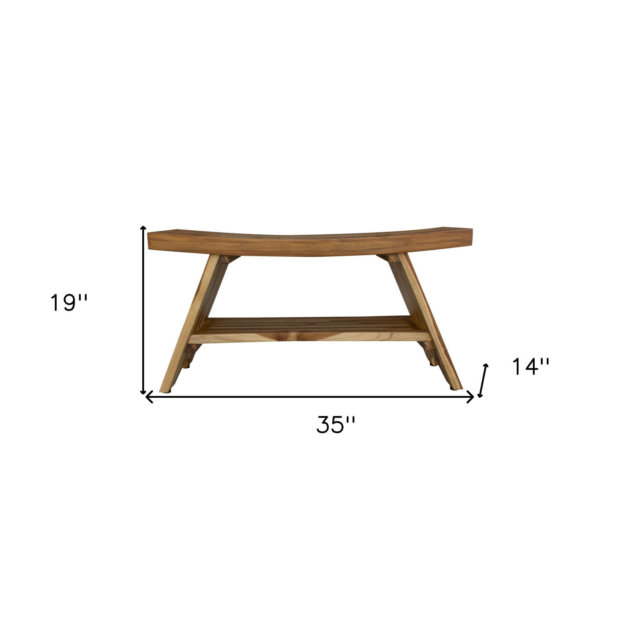35" Teak Rectangular Shower Outdoor Bench With Shelf In Natural Finish - Homeroots - Flyclothing LLC