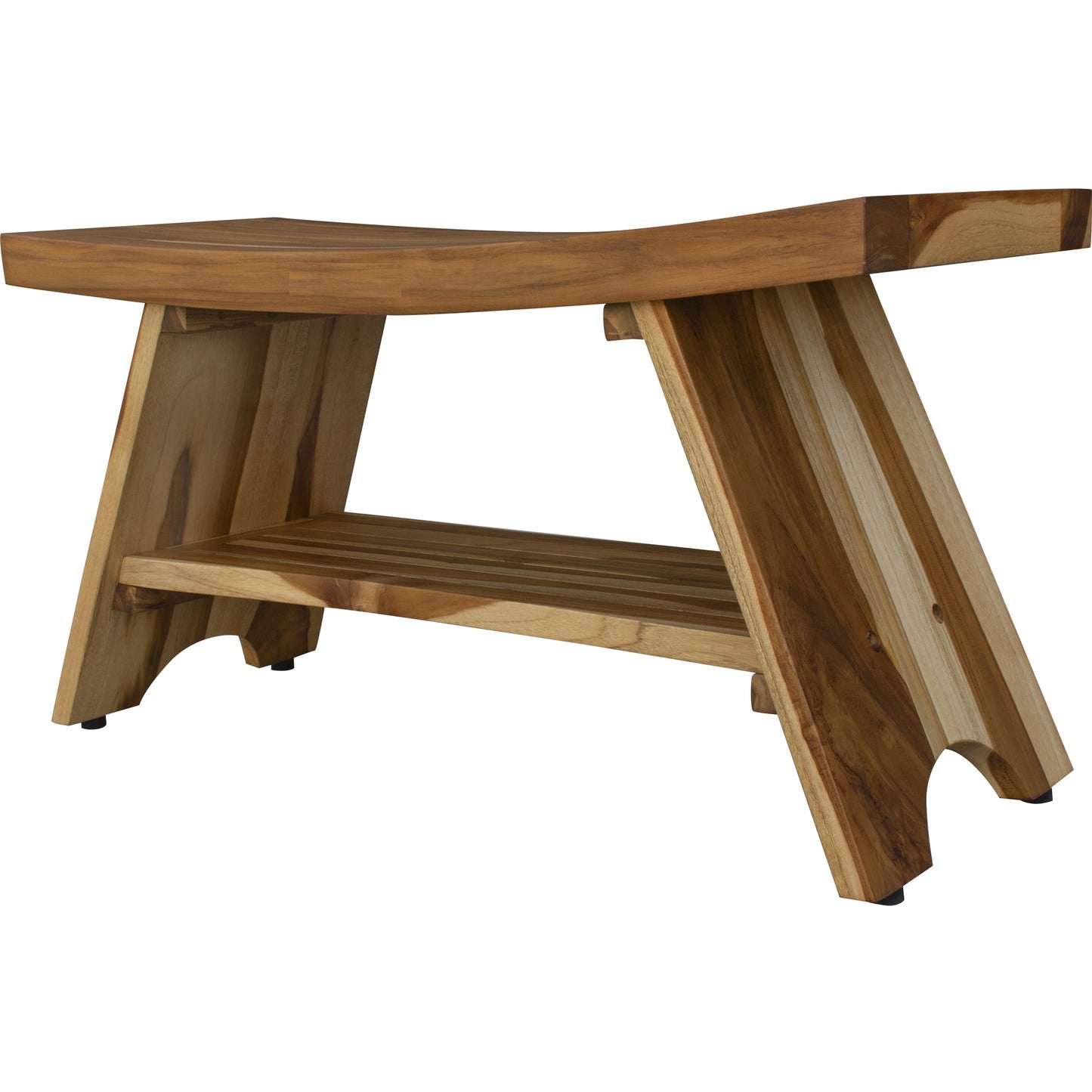 35" Teak Rectangular Shower Outdoor Bench With Shelf In Natural Finish - Homeroots - Flyclothing LLC