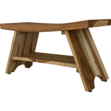 35" Teak Rectangular Shower Outdoor Bench With Shelf In Natural Finish - Homeroots - Flyclothing LLC